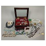 Vintage Jewelry Box with Assorted Costume Jewelry