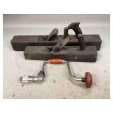 Vintage Wood Hand Plane & Hand Drill