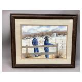 Amish Men In Field Water Color Painting