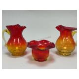 Cadmium Glass Pitchers and Bowl