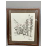Framed Signed Graphite Drawing of Zermatt
