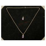 14K Gold Necklace with Two Amethyst Pendants