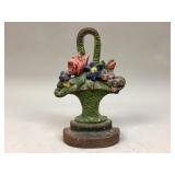 Cast Iron Green Vase With Flowers Door Stop