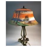 Signed Reverse Painted Pair Point Lamp