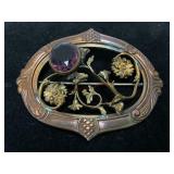 Copper and Brass Tone Pin with Amethyst