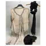 Flapper Style Beaded Cardigan, Feather Fan & More