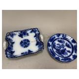Flow Blue Plate and Serving Platter
