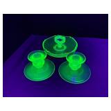 Green Uranium Glass Ashtray & Candle Sticks