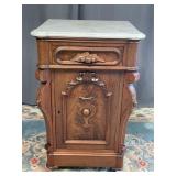 Victorian Marble Top Walnut Nightstand