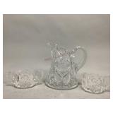 Cut Clear Glass Pitcher, Sugar and Cream Pitcher