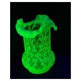 Northwood Vaseline Vase & Opalescent Spanish Lace