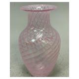 Signed Hand Blown Pink Swirl Vase