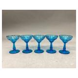 5 Vintage Blue Glass Compotes