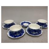 Flow Blue Teacups and Saucers