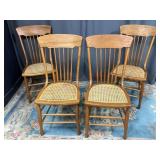 4 Antique Spindle Back Cane Bottom Chairs