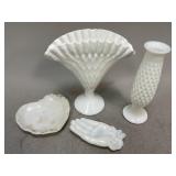 Decorative Milk Glass Vases and Trinket Dishes