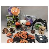 Tote of miscellaneous Halloween decorations
