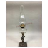 Cast Metal figural stem kerosene stand lamp