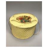 Wicker and Wood Round Sewing Box with accessories