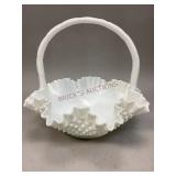 Fenton hobnail milk glass basket