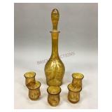 Vintage Bohemian style Amber glass decanter set