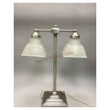 Brushed nickel two-light desk lamp
