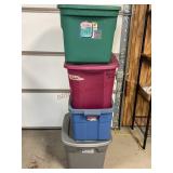 Four Empty Plastic Storage Totes with Lids