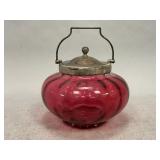 Antique Victorian Cranberry Glass Biscuit Jar