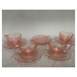 Cherry Blossom Pink Depression Teacups & Saucers