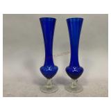 Cobalt Blue and Clear Stemmed Vases