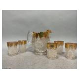 Clear Glass Pitcher and Goblets with Gold Trim