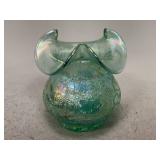 Fenton Blue Iridescent Crackle Glass Vase