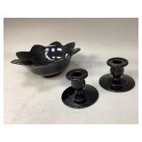 Black Amethyst Bowl & Candle Holders
