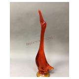 Large Orange Glass Duck Figurine