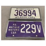 Two Pennsylvania Classic Car License Plates