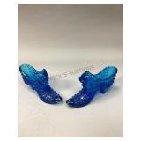 Two Fenton Blue Glass Slippers