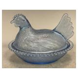 Cornflower Blue Glass Nesting Hen