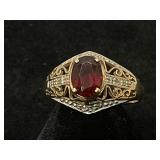 10K White and Yellow Gold Ring with Red Gemstone