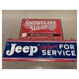 Metal Jeep and Snowflake Sugar Signs