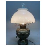 Brass Rochester Lamp with Milk Glass Shade