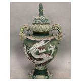 Damaged Oriental Moriage Dragonware Covered Urn