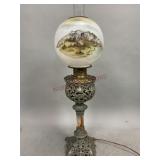 Victorian Banquet Lamp with Painted Shade