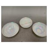 Federal Iridescent Milk Glass Bowls and Saucers