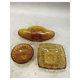Assorted Vintage Amber Glass Dishes
