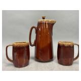 Hull Brown Drip Pottery Coffee Pot and Mugs