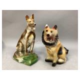 Two Vintage Chalkware Dog Figurines