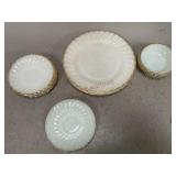 Fire King Milk Glass Plates with Gold/Silver Rims