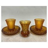 Amber Glass Candle Holders and Toothpick Holder