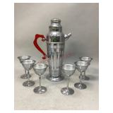 Federal Chrome Bakelite Cocktail Shaker & Glasses