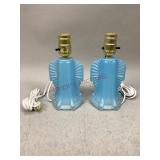 Pair of Vintage Art Deco Blue Glass Lamps